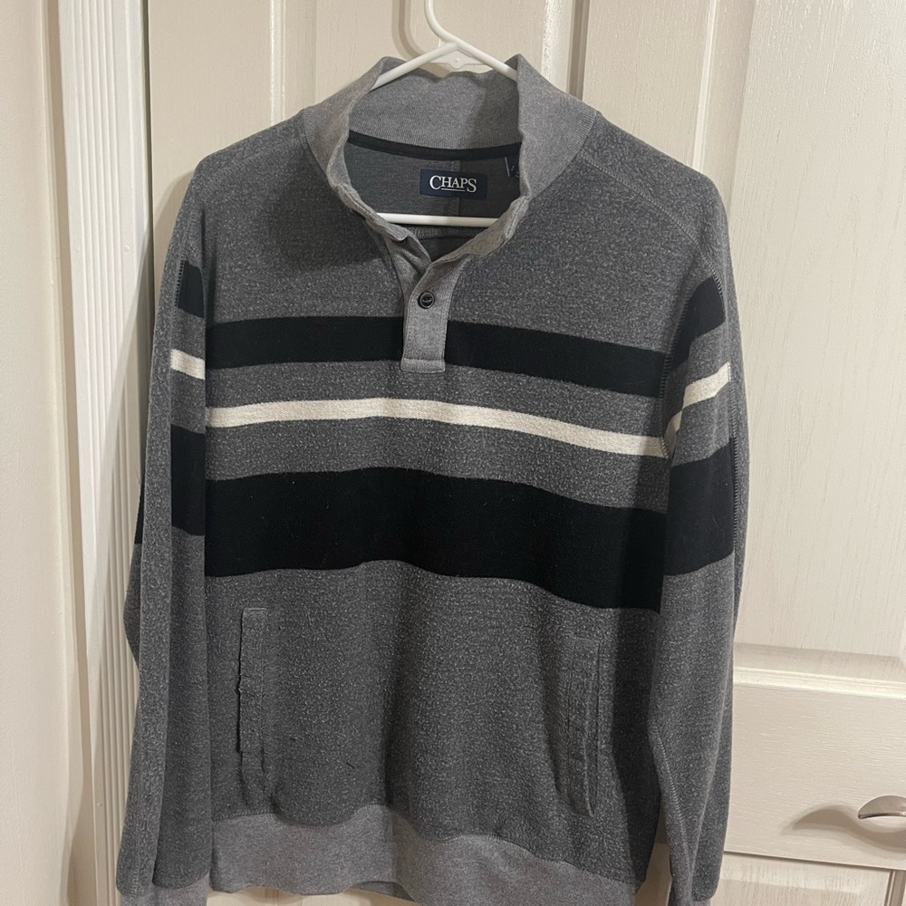 Mens Chaps‎ quarter zip shirt size medium Black, Gray and White